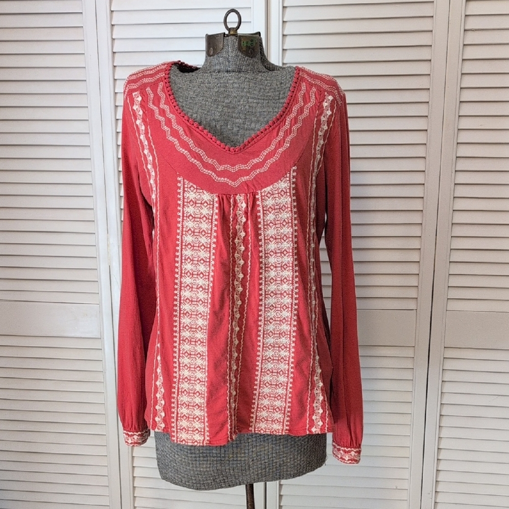 Lucky Brand Rust and White Boho Blouse